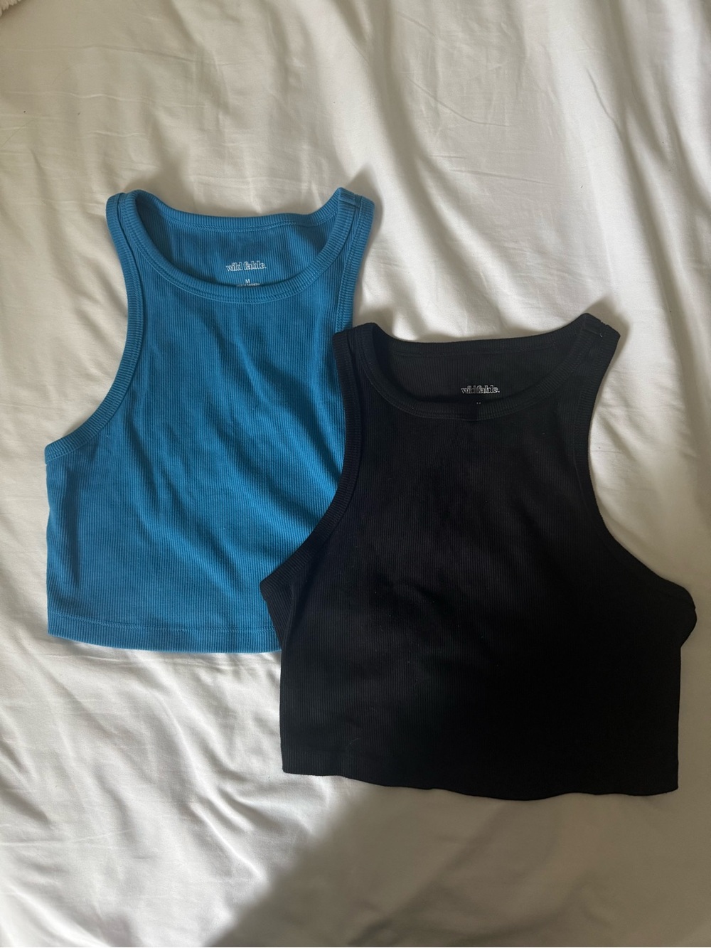 Ribbed Cropped Tank Tops - Black & Blue